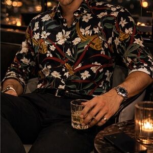 Topman Black Floral Men's Shirt